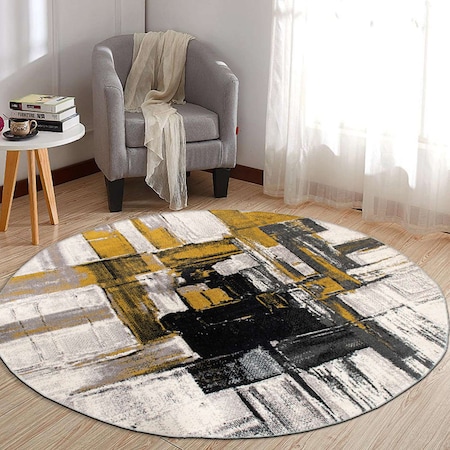 World Rug Gallery Contemporary Modern Abstract Area Rug 6' 6'' Round Gold 950GOLD6RND